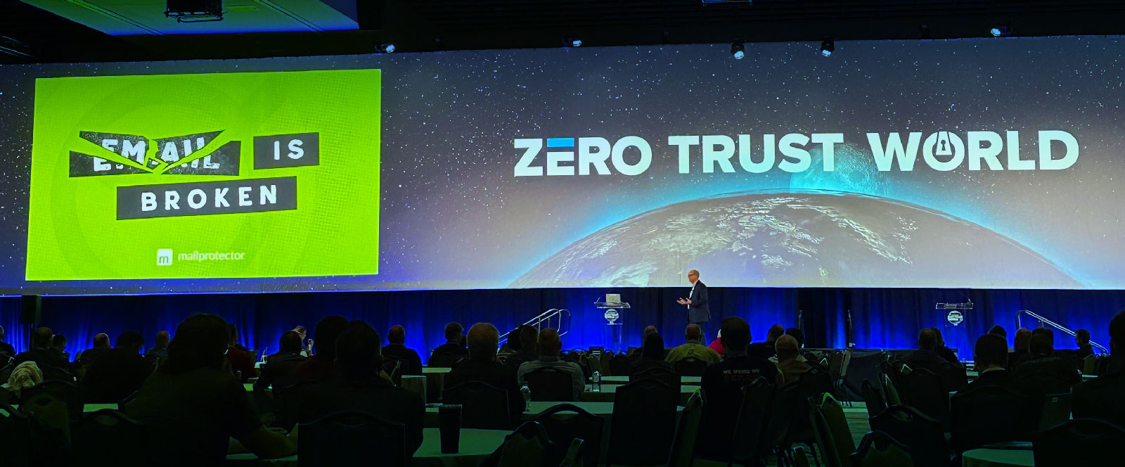 David Setzer presenting at Zero Trust World with slide reading 'Email is broken'